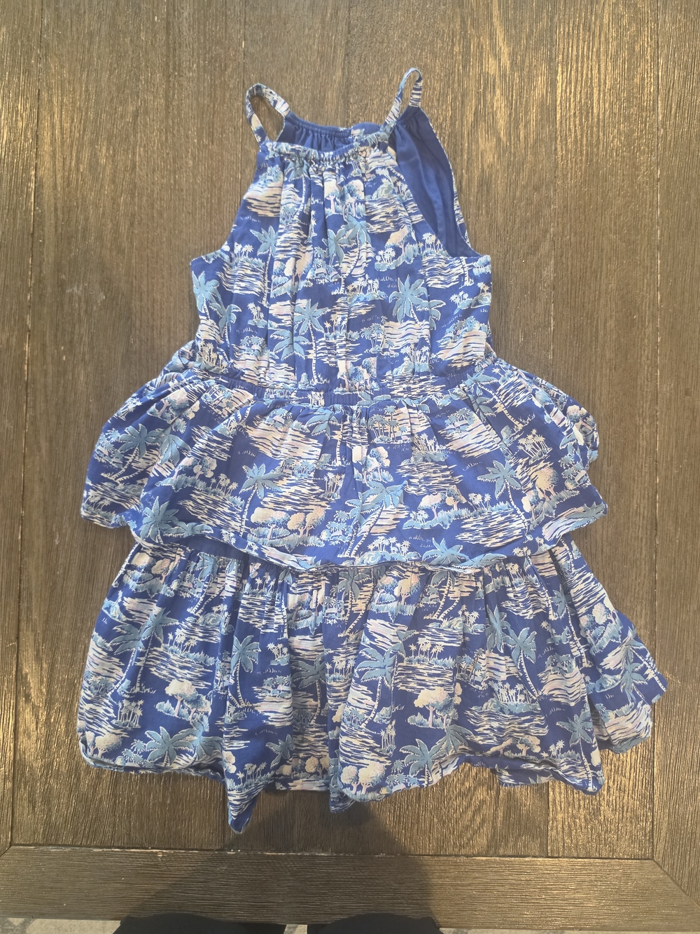 Janie and Jack Blue Tropical Tiered Dress with Light Blue and White Print